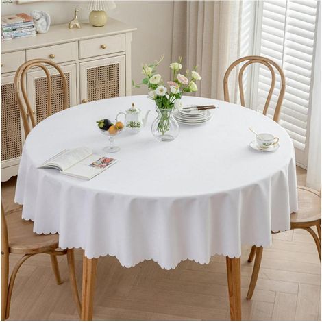 Nappe ronde anti-taches 180 cm blanc, imperméable et facile d'entretien