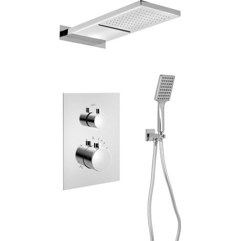 KIMURA Ensemble de Douche à Encastrer avec Mitigeur Thermostatique, box, 3 Sorties, Chromé