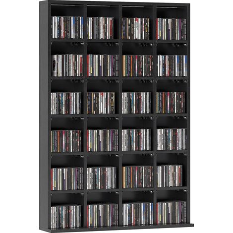 Mobile portaoggetti multimediale per 456 CD/336 DVD - libreria in legno con ripiani regolabili, 89 x 130,5 cm, nero