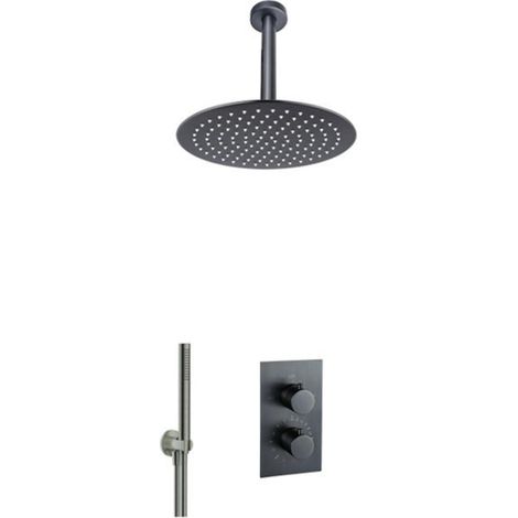 FugaFlow Eccelente Acces Ensemble de douche de tête encastré - thermostatique - bras de plafond - douche de tête 30cm - douchette à main sur barre -