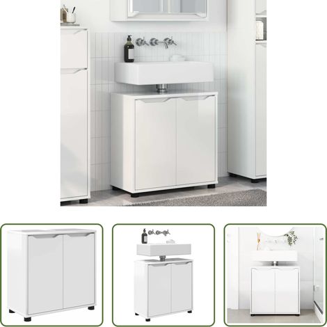 Armoire de lavabo - Armoire de lavabo de salle de bain avec étagère Blanc brillant (1/5)