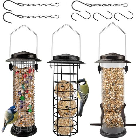 Mangeoire Oiseau - Lot De 3 - Métal Maille - Graines Graisse Noix - Jardin Balcon - 30cm (1/5)
