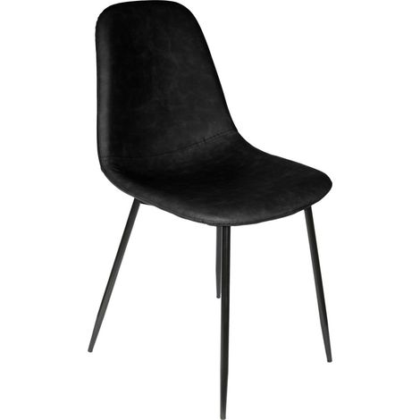 Lot de 4 Chaises - HOME DECO FACTORY - Amber - PU - Confortables - Noires (1/6)