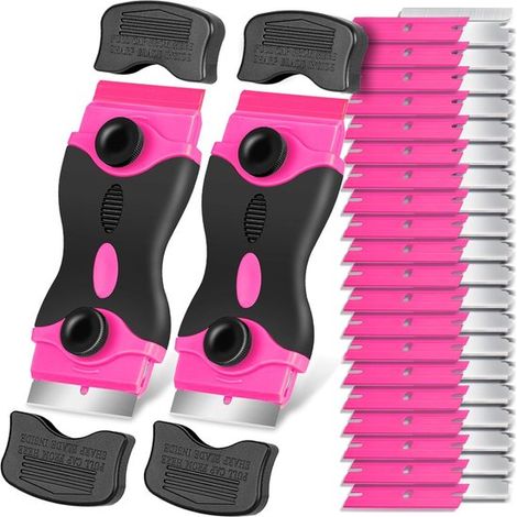 grattoirs à peinture en plastique - Grattoir de nettoyage - Kit de grattoirs - 2 lames de rasoir et 40 lames de rechange - Spatule à colle - Kit de grattoirs universel - Pour enlever la peinture, les (1/5)
