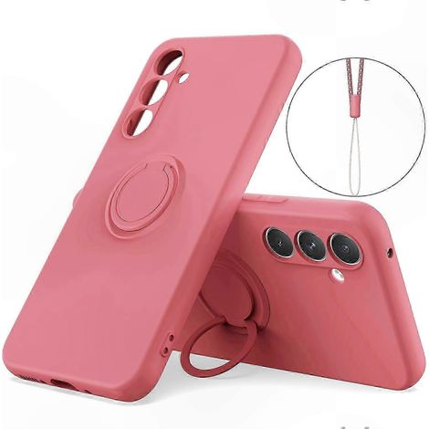 Coque téléphone en silicone liquide avec dragonne et support intégré pour Samsung Galaxy S24, étui souple antidérapant avec pied rétractable, protection fine et légère, accessoire pratique pour usage  (1/5)