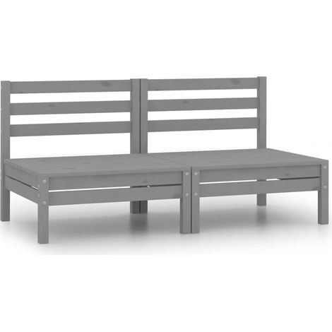 2 pcs Canapés centraux de jardin, Canapés d'extérieur, Banc de jardin Gris Bois de pin massif MJU5153 (1/5)