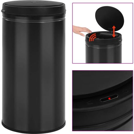 Poubelle automatique à capteur de 60 litres, en acier au carbone, noire. (1/5)