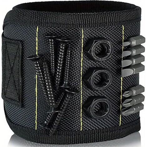 Bracelet magnétique pour outils, bracelet porte-outils avec 10 aimants puissants pour maintenir vis, clous, boulons, forets et fixations. Cadeau idéal pour les pères et les électriciens - Noir.