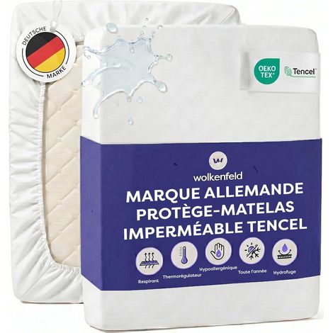 Protege Matelas 160x200 cm Imperméable en Tencel – Protège Matelas Respirant et Thermorégulateur – Protection Matelas Imperméable Anti-Acariens et Bactéries – Coins Élastiques jusqu’à 30 cm (1/5)