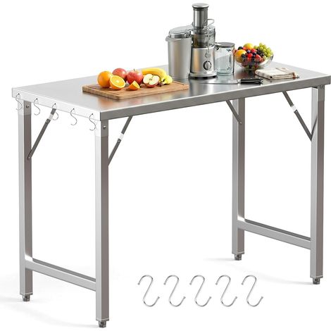 Klappbarer Küchenarbeitstisch, 120 x 60 cm, Edelstahl, verstellbare Beine, für Restaurant oder Garten (1/5)