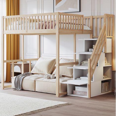 Letto a soppalco 140x200 cm in pino con scala contenitore e sponde di sicurezza (1/5)