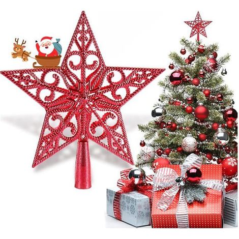 Vintage Red Plastic Christmas Tree Star - XVX - 20 cm