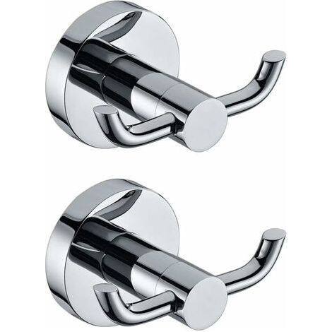 Lot de 2 patères murales modernes en chrome poli en laiton massif double porte-serviettes porte salle de bain toilette chapeau vêtements mur porte cintre
