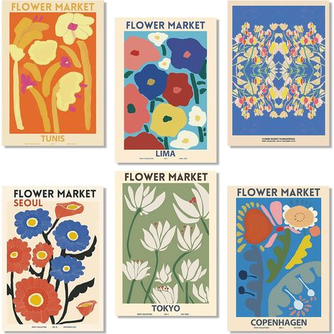 6 Pcs Flower Market Poster Affiches Vintage A4 (1/5)