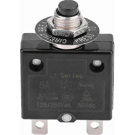 Disjoncteur 5 A 8 A 10 A 15 A 18 A 20 A 30 A avec réarmement thermique en option, protection contre les surcharges de courant 125-250 V CA / 50 V CC, disjoncteur à bouton-poussoir (15 (1/5)