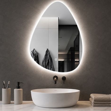 Specchio a Goccia Diametro 60x70 cm Led a 3 Colori Dimmerabile Accensione Touch (1/5)