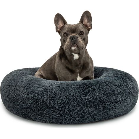 lionto Donut Hundebett, rundes Hundesofa mit Plüschbezug & Anti-Rutsch-Noppen, weich & gemütlich, 70 cm Durchmesser, dunkelgrau