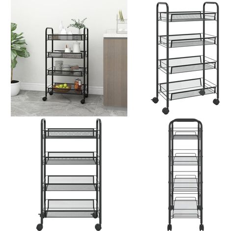 Chariot de cuisine à 4 niveaux Noir 46x26x85 cm Fer - Chariot De Cuisine - Chariot Multifonctionnel - Rangement Cuisine - Organisation Intérieur - Panier Pliable - Home & Living (1/5)
