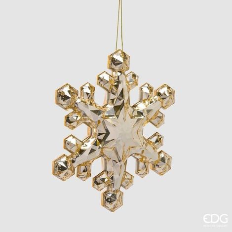 EDG Enzo De Gasperi Fiocco di Neve Natalizio con Diamanti da Appendere H23,5x20,5x5 cm Champagne – Decorazione di Natale (1/3)