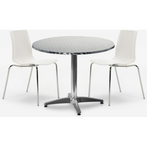 Ensemble d'extérieur 2 chaises design moderne table ronde 70 cm acier Remos - Blanc (1/5)