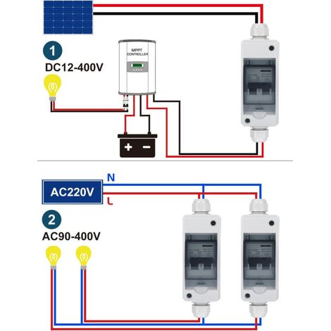 Disjoncteur Miniature DC 2P 25A 12‑400V DC/90‑400V AC IP65 Étanche pour Système Solaire Photovoltaïque