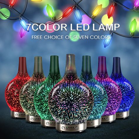 3D-Glasdiffusor mit 7 LEDs – Ultraschall, EU-Standards, visueller Effekt, schwarzes Design, modernes Muttertagsgeschenk