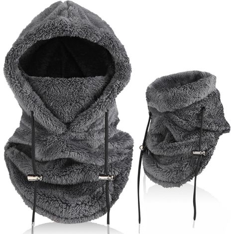 Cagoule polaire thermique d'hiver unisexe, chaude et coupe-vent, avec cache-cou (1/5)