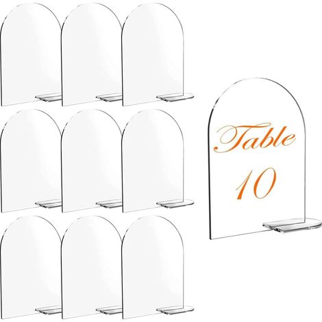 10 Pièces avec Support Cartes Vierges Arquées Acrylique Transparent en Forme d'Arche Panneaux de Table Numero de Table Mariage Place Convient aux Panneaux de Table de Fête (1/5)