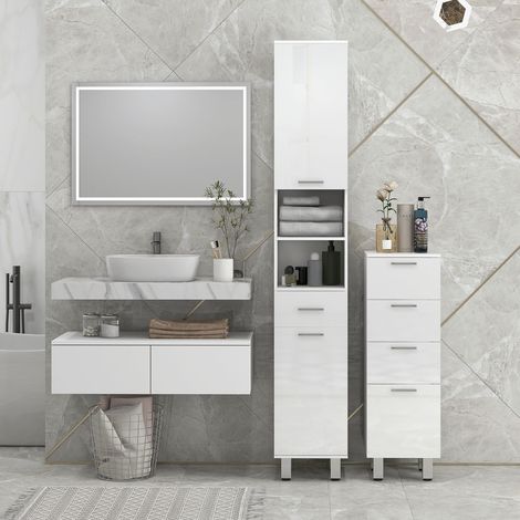 Armoire de rangement de 180 cm (71 pouces) avec tiroirs, étagères ouvertes réglables, armoire à double porte, blanche (1/5)