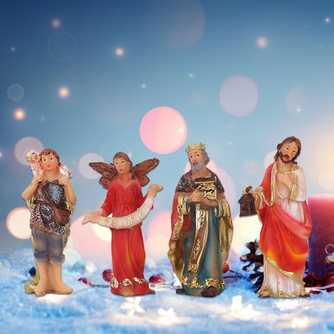 Crèche traditionnelle en résine, décoration de table de Noël (1/5)