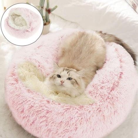 Cuccia soffice per gatti - Cuccia rotonda in peluche per gatti - Kattenmand - Kattenbed - Cuccia invernale con cappuccio per gatti - Cuccia per gattini e cuccioli - 50 cm - Tessuto - Roze (1/5)