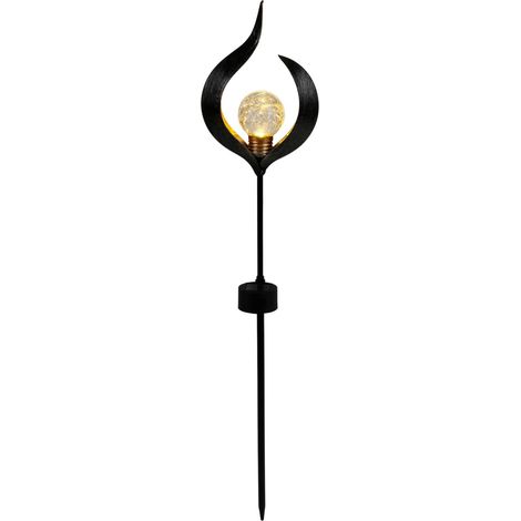 Solar Metall-Gartenstecker 58,5cm LED Glaskugel Gartendeko Mond Tropfen Flamme  - Flamme (1/3)
