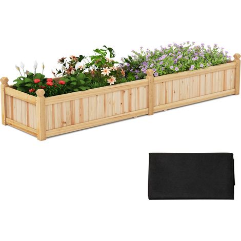 Aiuola rialzata rettangolare 227 x 59,5 x 40 cm con rivestimento rimovibile e sistema di drenaggio stile rustico legno naturale 200010469