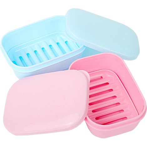 Porte-savon de voyage 2 pièces, récipient à savon en barre, étui de voyage à savon étanche, porte-savon avec couvercle pour voyage, Camping, salle de sport (bleu et rose) (1/5)