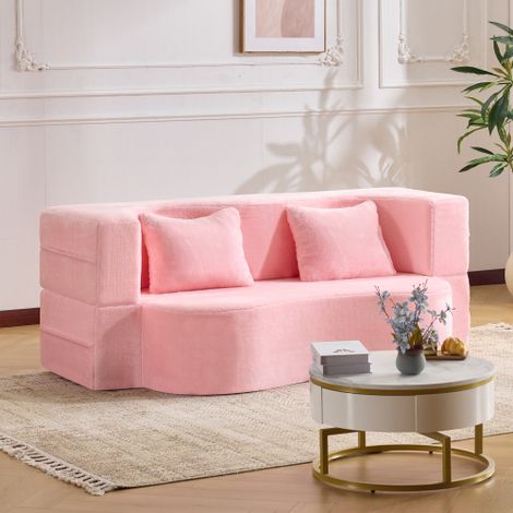 Grand canapé-lit futon compact et pliable, sans montage, idéal pour le salon, la chambre d'amis, la chambre à coucher et autres pièces, rose.