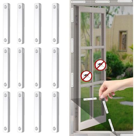 Paquet de 12 aimants fenêtre anti moustiques pinces auto adhésives aucun perçage requis Blanc (1/5)