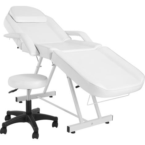 Chaise de massage réglable avec tabouret pivotant pour salon, spa, salon de beauté, blanc (1/5)