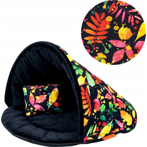 Panier pour petit chien 50x50x34 cm XS Ukory NOIR avec feuilles colorées (1/5)