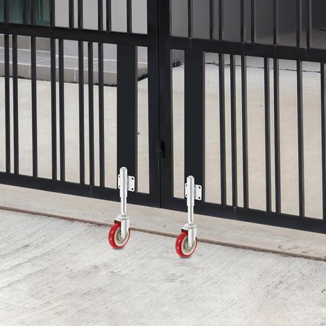 Lot de 2 roulettes de portail à ressort - 100 mm - Charge maximale : 150 kg - Pivotantes à 360° - En caoutchouc - Pour portails en bois, portes de jardin, clôtures, fermes - Universel (1/5)