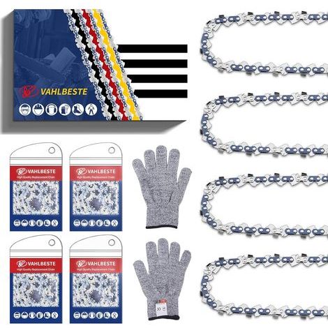 4er-Set Kettensägenketten 3/8" LP, 46 Glieder, 1,1 mm, für 30 cm Führungsschiene, inklusive Schnalle und Handschuhen, kompatibel mit ES2A, UC3041A, DUC302, DUC303, PS2, AS3630 – 30 cm, 46 Glieder, 1,1 (1/5)