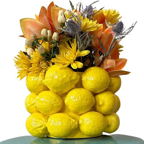 Vase en céramique Jaune Joyeux Style français/méditerranéen avec Motif Citron 3D Décoration de Cuisine au Citron Cadeau de Pendaison de crémaillère pour Elle (1/5)