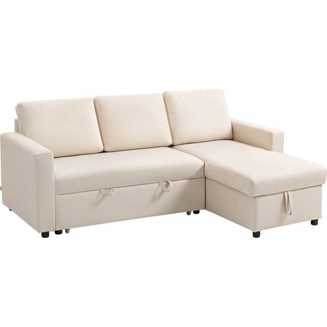 Canapé d'angle convertible Boisone coffre réversible beige (1/4)
