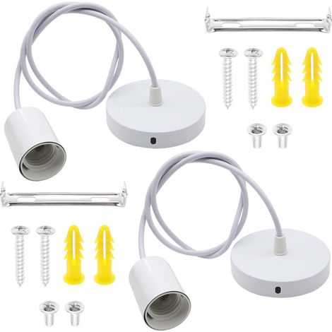 E27 Porte Lampe Suspension Cable Suspension Luminaire Blanc Avec Anneau à Vis Avec Câble Réglable 100cm Convient pour Montage Plafonniers (1/5)