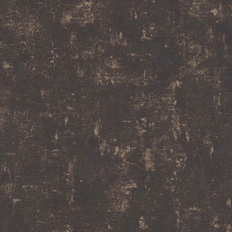 Papier peint intissé effet plâtre Tapisserie effet métallique noir & or Papier peint texturé style industriel idéal salon & couloir (1/4)