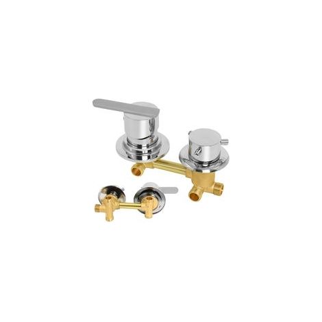 Mitigeur Thermostatique Douche, 3 Voies Sortie D'eau G1/2 Filetage/intubation, Entraxe 10Cm Mitigeur Cabine De Douche en Laiton, Aves Cartouche En Céramique (Intubation 3 way 10cm)
