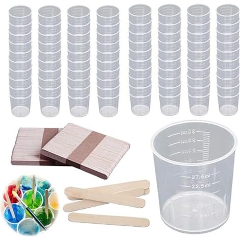 80 Pcs 30ml Becher Plastique+100 Pcs Touillette, Gobelet doseur de précision, Verre Doseur Plastique Set, pour la Cuisine, Laboratoire Scolaire, Résine époxy Transparent Doseurs (1/5)