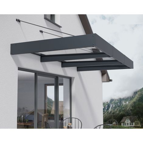 Palram - Canopia – Marquise de porte Sophia XL 286x140cm – Aluminium gris – Protection UV – Installation facile – Résistant aux intempéries