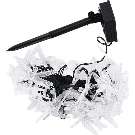 Guirlande lumineuse solaire libellule 30 LED, guirlande féérique à énergie solaire, étanche, décoration extérieure, lumière colorée (1/5)