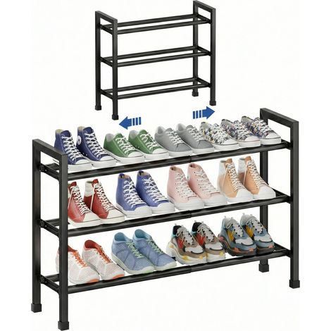 Étagère à chaussures peu encombrante, 3 niveaux, extensible, 46,7 à 83,8 cm (1/5)