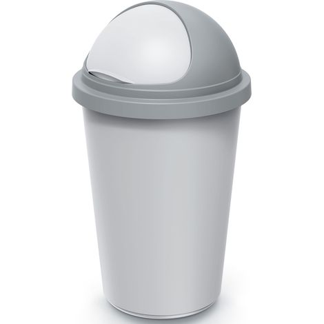 Poubelle cuisine 50L couvercle basculant plastique recyclé 100% corbeille papier bureau support fixation sac-poubelle déchets argent-gris